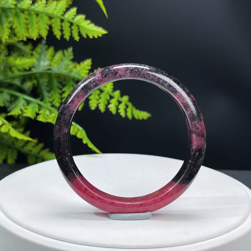 精品 巴西深玫粉薔薇輝手镯 56MM 閃片潑墨風桃花玉手環 心輪包容