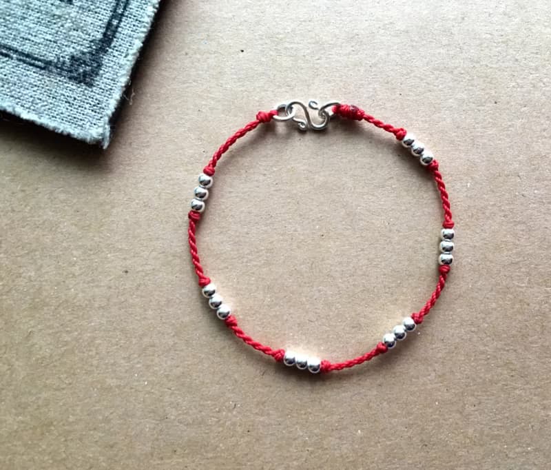 點點 / 巴西蠟線 /純銀/ 編織手鍊/ 925 silver bracelet / 腳鍊