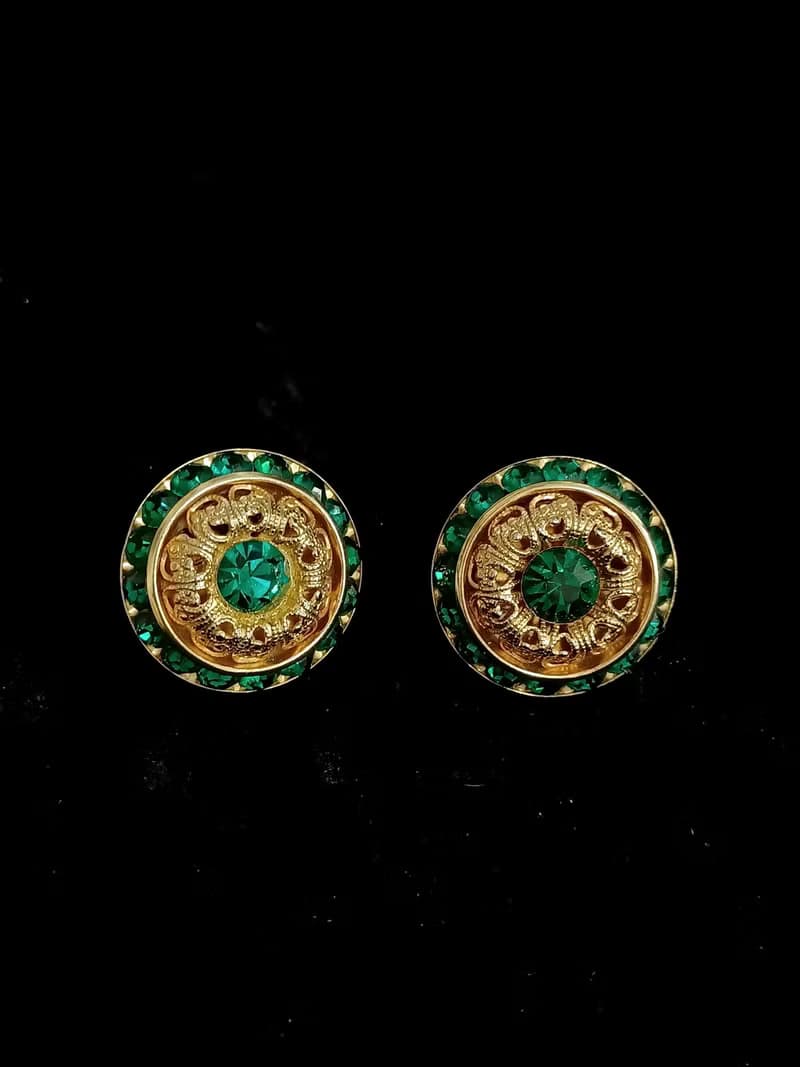 vintage jewelry  華麗宮廷風綠萊茵鑽 夾式耳環