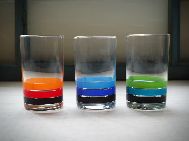 早期印花水杯-多彩線圈 (餐具/舊貨/老物/幾何/圈圈/玻璃)