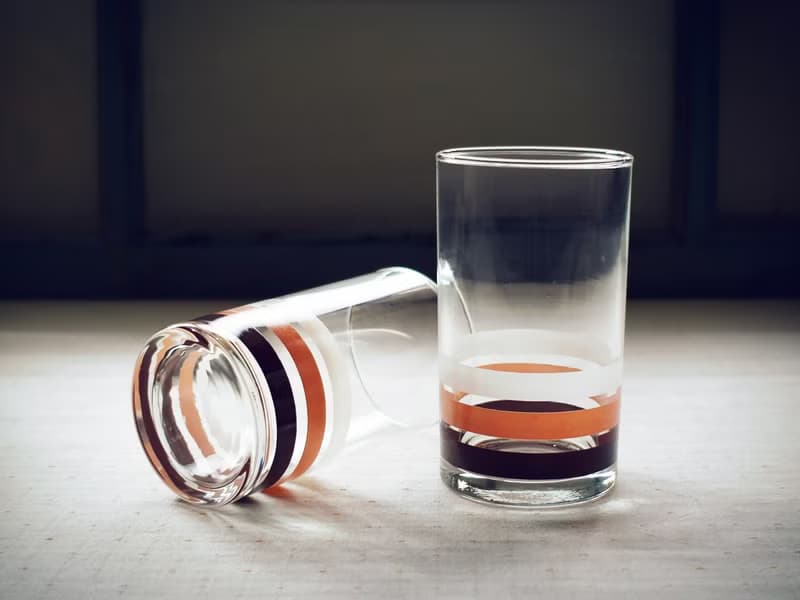 早期印花水杯-多彩線圈 (餐具/舊貨/老物/幾何/圈圈/玻璃)