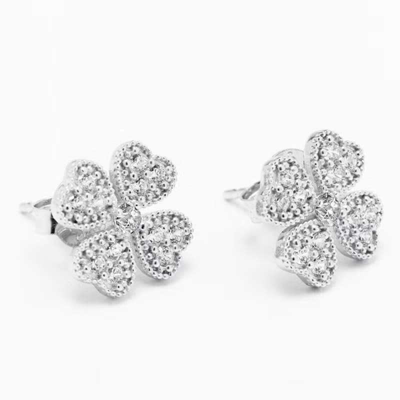 純銀鋯石四葉草耳環