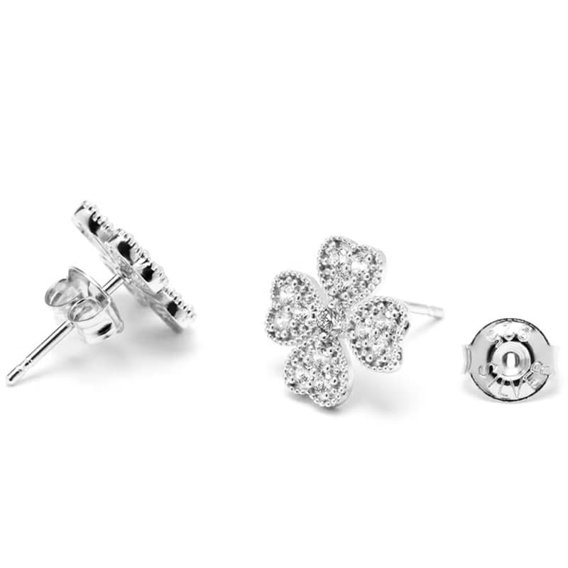 純銀鋯石四葉草耳環