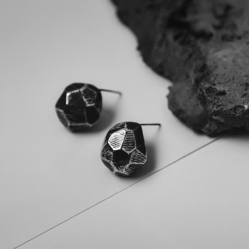 Meteor - 迷途之星系列 大隕石純銀耳環-銀黑