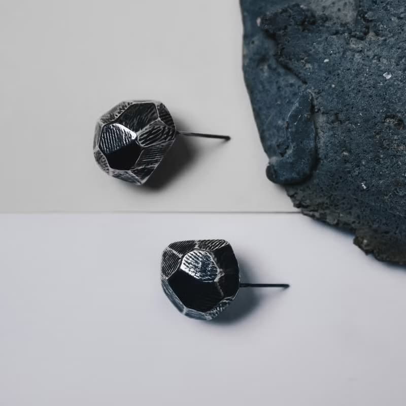 Meteor - 迷途之星系列 大隕石純銀耳環-銀黑