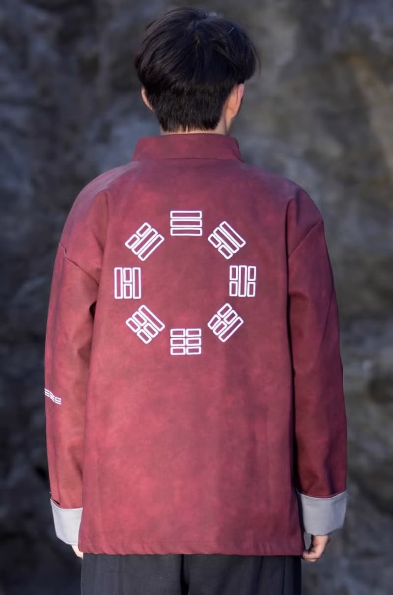 中式復古 太極盤扣唐裝皮衣