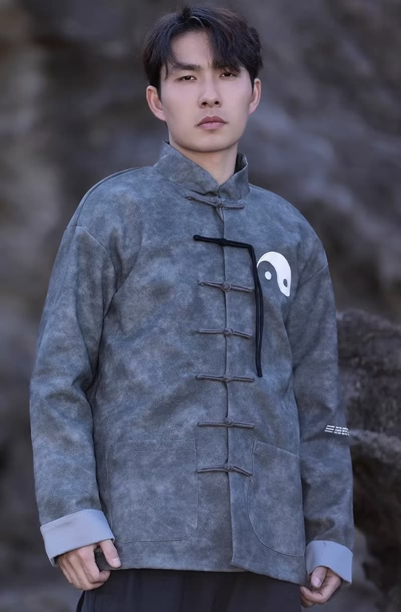 中式復古 太極盤扣唐裝皮衣