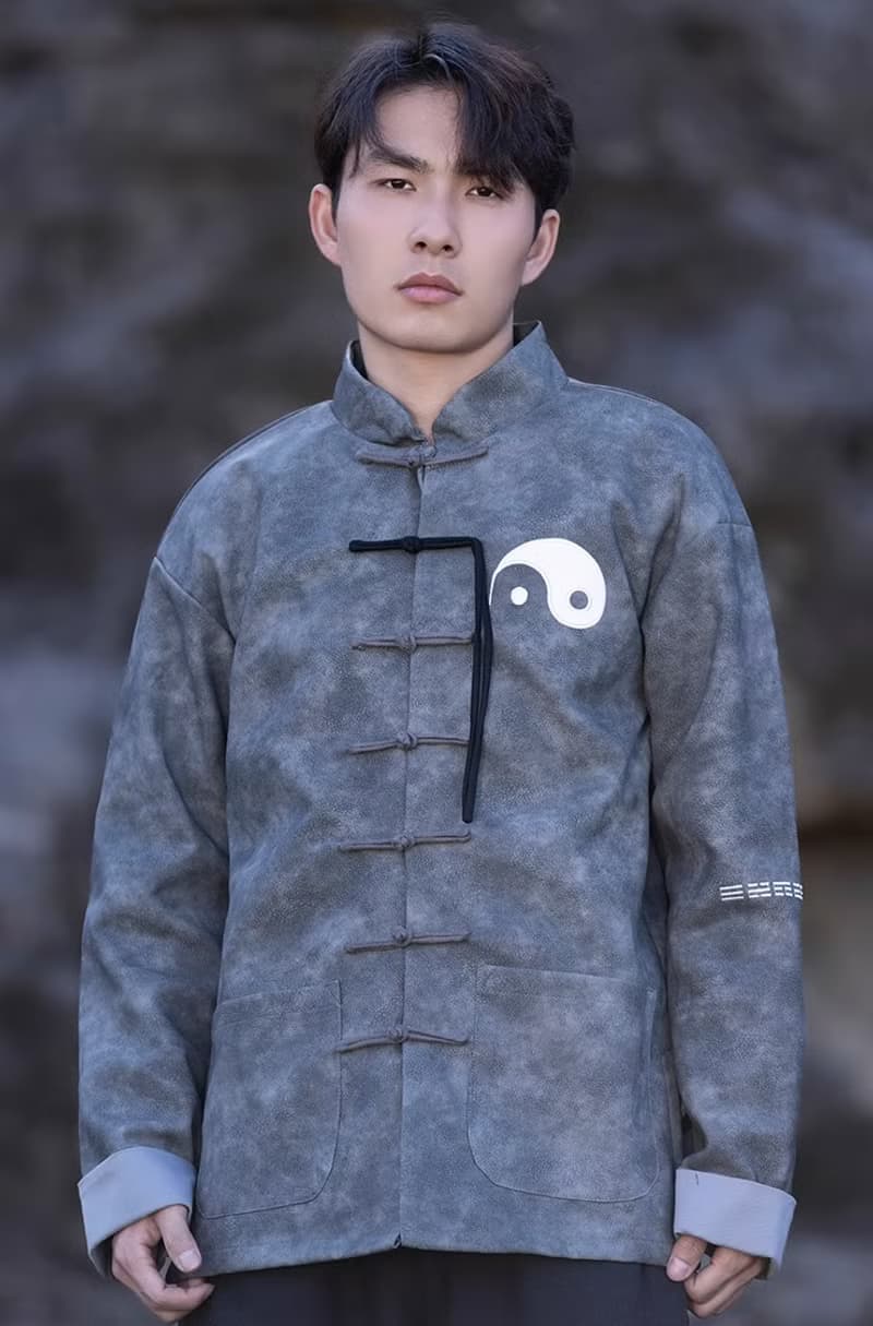 中式復古 太極盤扣唐裝皮衣