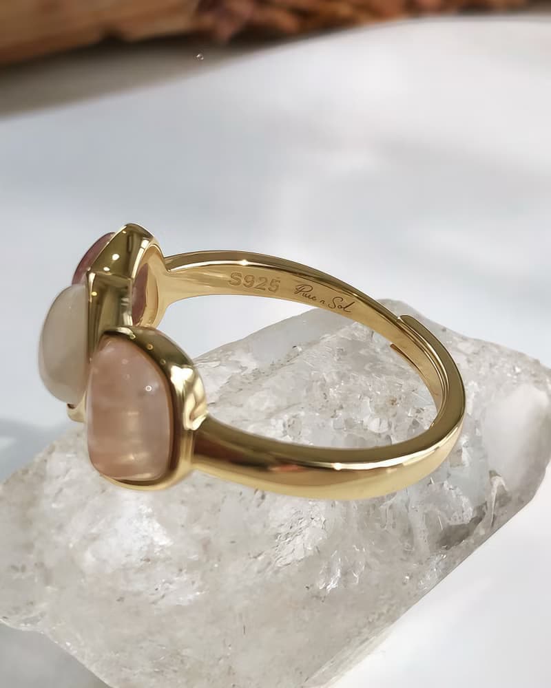 【草莓晶 月光石 粉水晶】戀愛好磁場 戒指 | 925銀 天然水晶