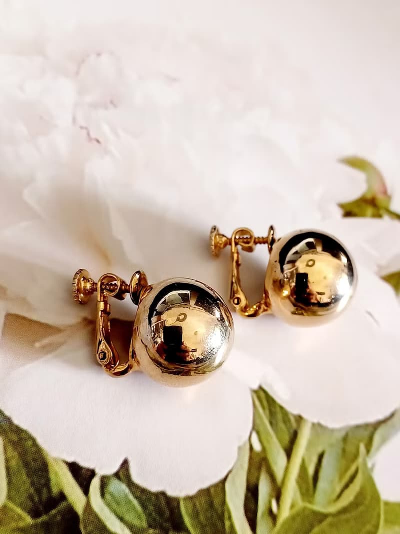 vintage jewelry  典雅小金球 夾式耳環