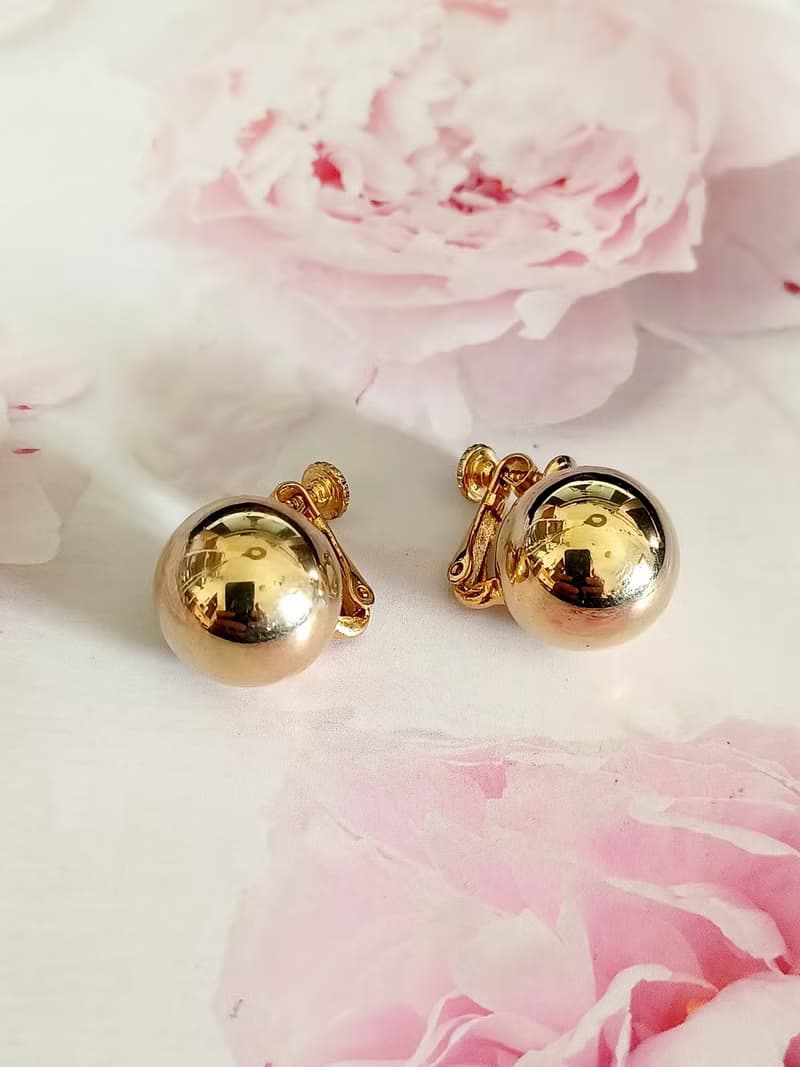 vintage jewelry  典雅小金球 夾式耳環