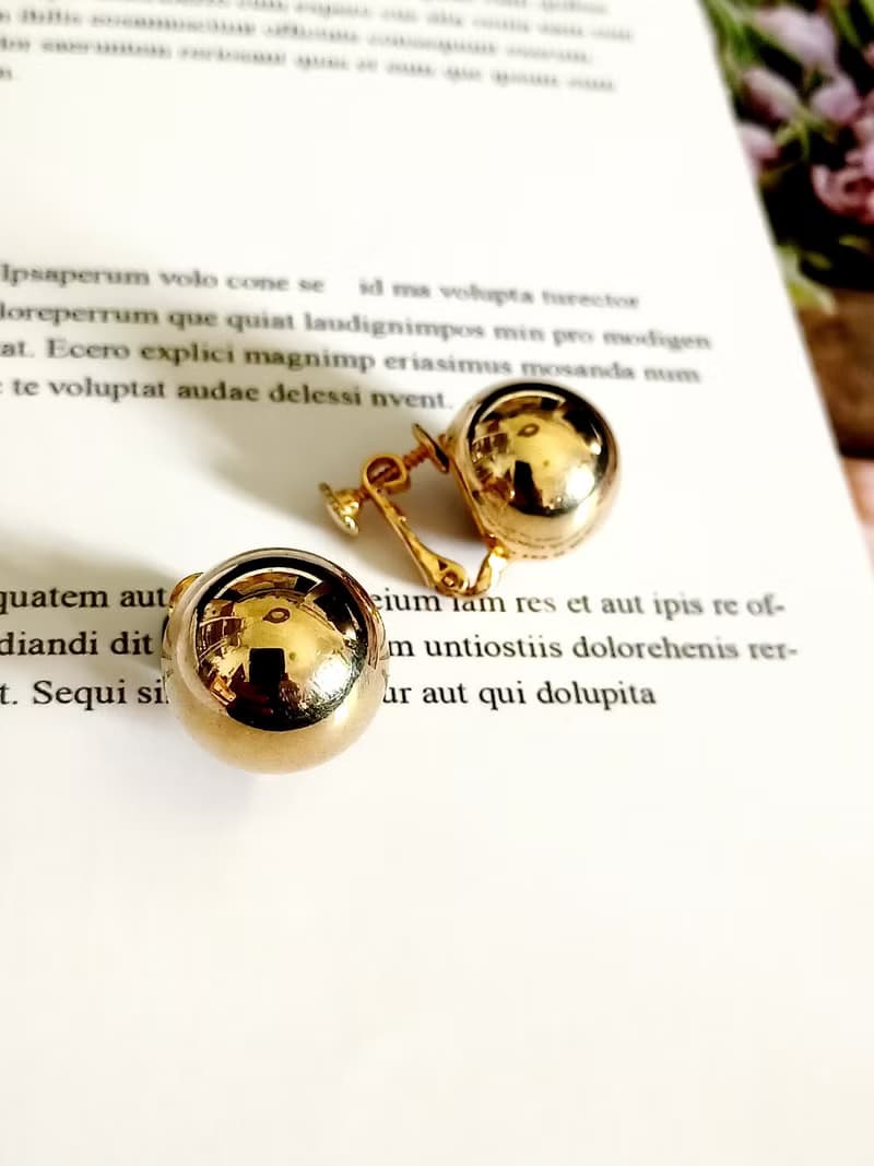 vintage jewelry  典雅小金球 夾式耳環
