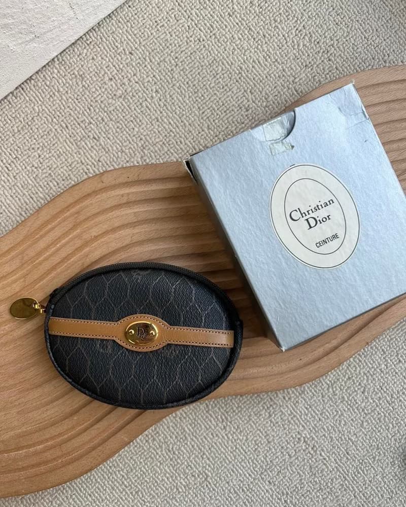 中古Christian Dior深灰色蜂巢零錢包