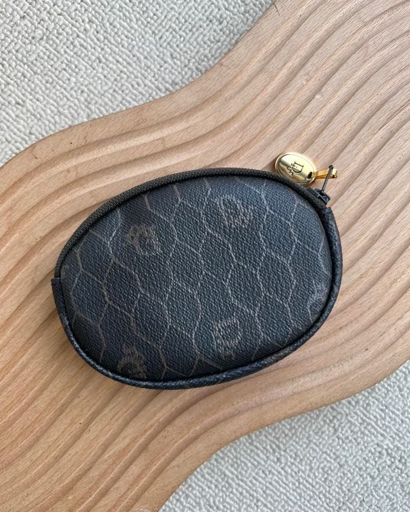 中古Christian Dior深灰色蜂巢零錢包