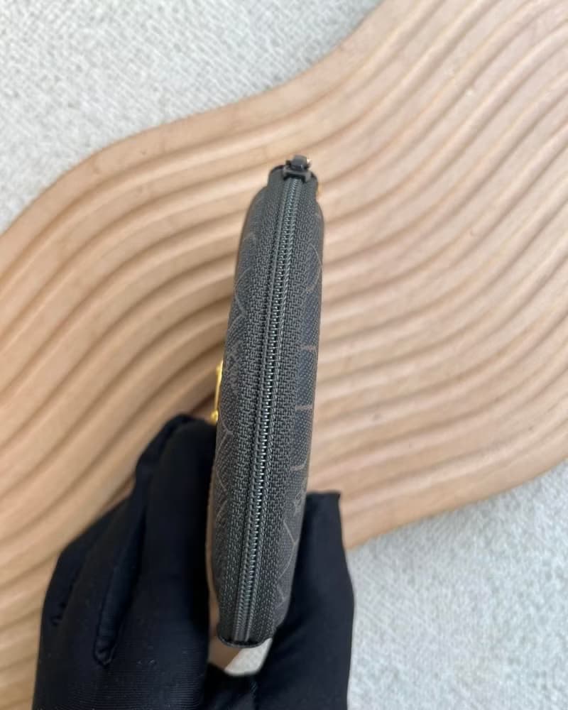 中古Christian Dior深灰色蜂巢零錢包