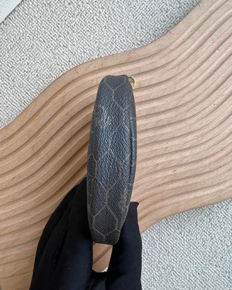 中古Christian Dior深灰色蜂巢零錢包