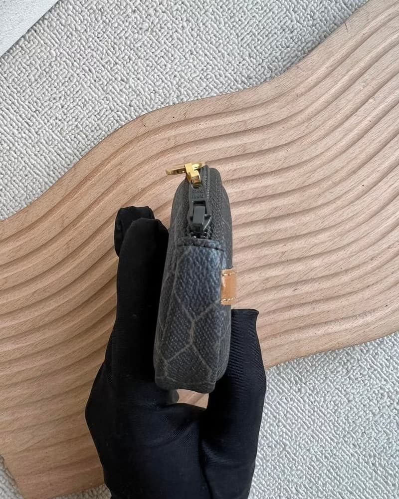 中古Christian Dior深灰色蜂巢零錢包