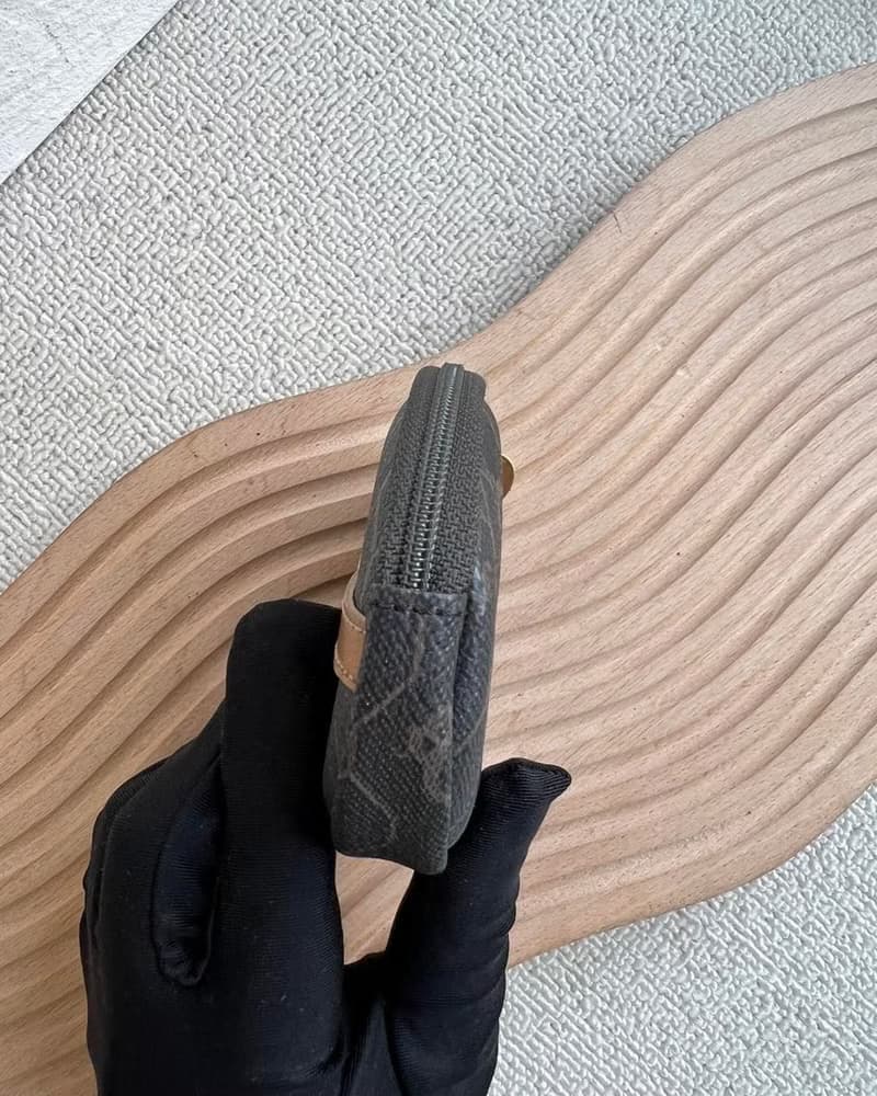 中古Christian Dior深灰色蜂巢零錢包