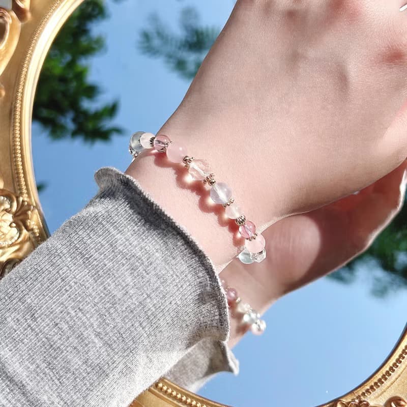 白水晶 粉晶 海藍寶 紫水晶 月光石 14K包金 天然水晶手鍊