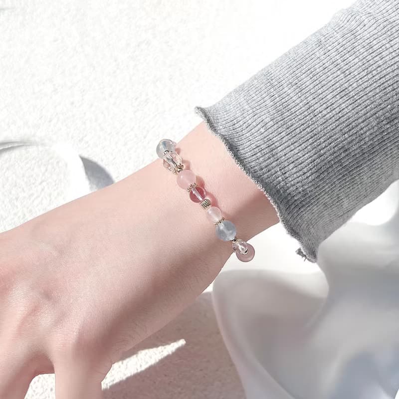 白水晶 粉晶 海藍寶 紫水晶 月光石 14K包金 天然水晶手鍊