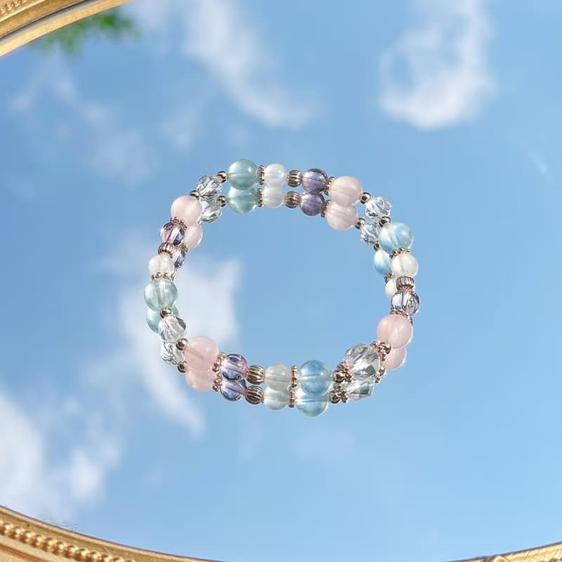 白水晶 粉晶 海藍寶 紫水晶 月光石 14K包金 天然水晶手鍊