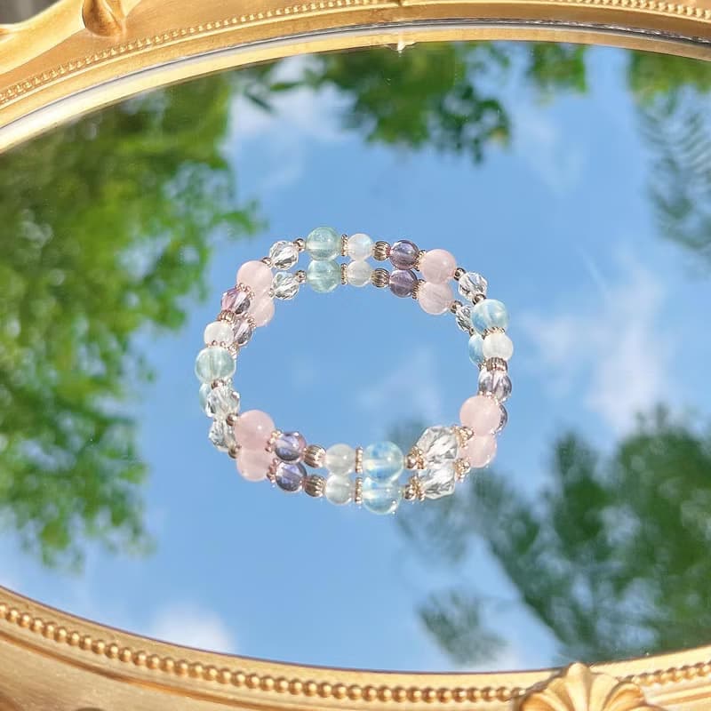 白水晶 粉晶 海藍寶 紫水晶 月光石 14K包金 天然水晶手鍊