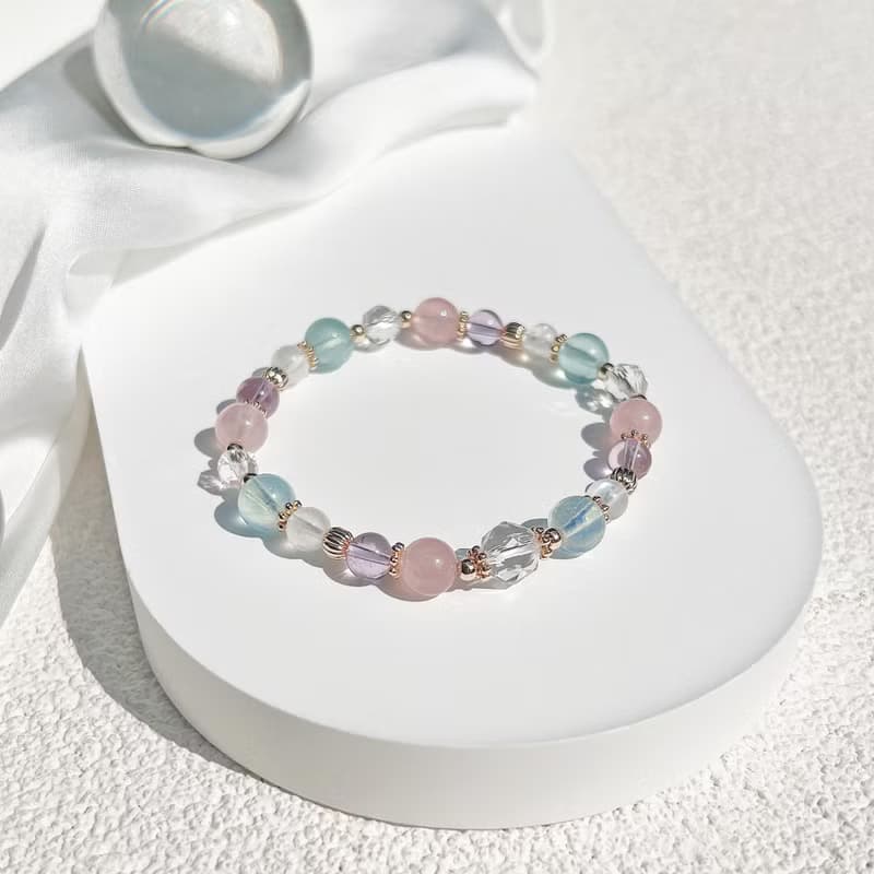 白水晶 粉晶 海藍寶 紫水晶 月光石 14K包金 天然水晶手鍊