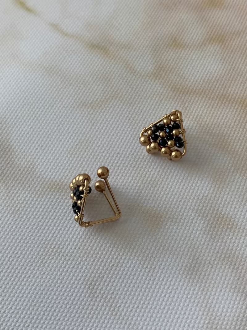 【母親節禮物】金三角 天然石 14k包金耳夾