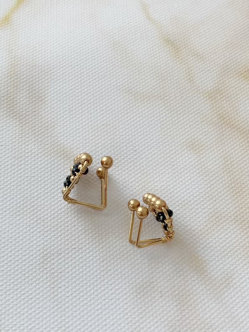 【母親節禮物】金三角 天然石 14k包金耳夾