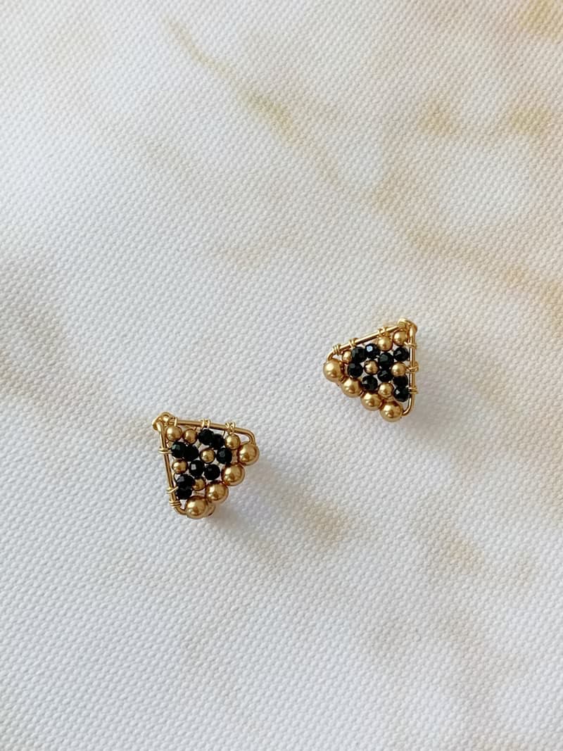 【母親節禮物】金三角 天然石 14k包金耳夾