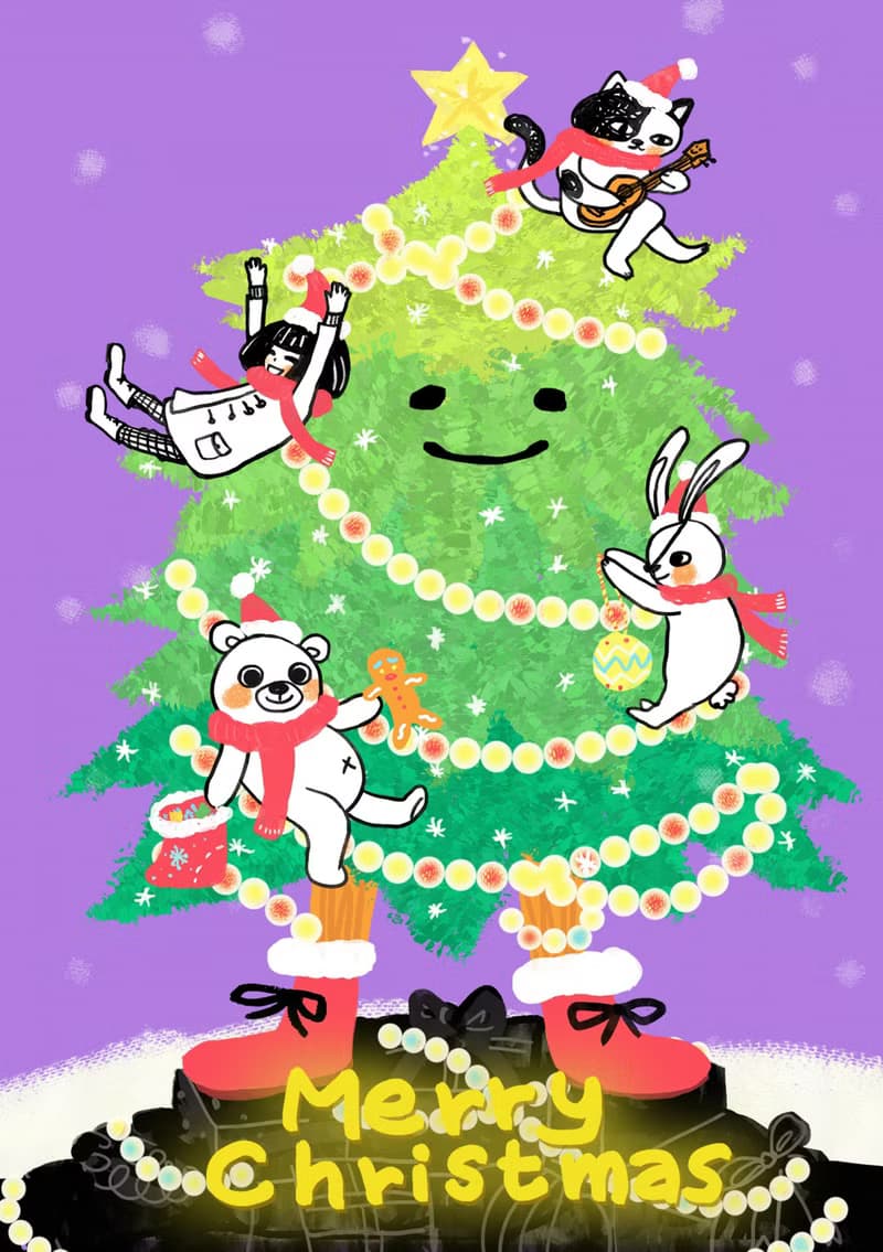 【數位】黑白好朋友插畫-聖誕樹可愛小動畫-GIF檔+影片檔