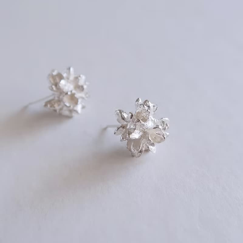 森林系 925純銀 爆米花 花朵 耳環 耳夾 一對