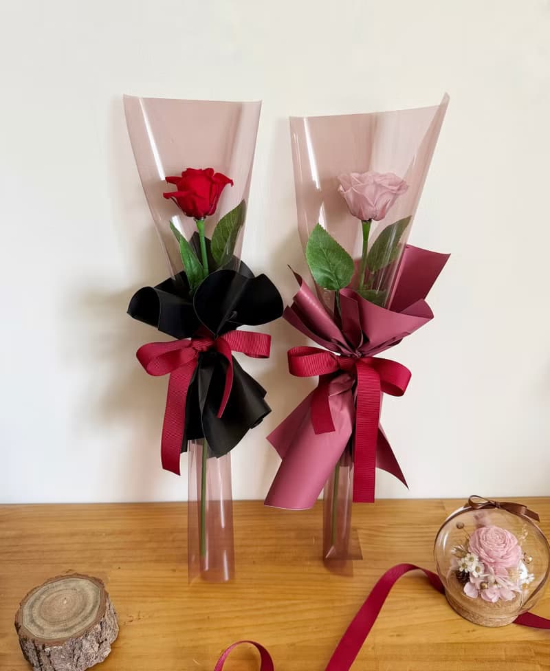 情人節花束  永生玫瑰花 單支花束 七夕 送禮 附提袋