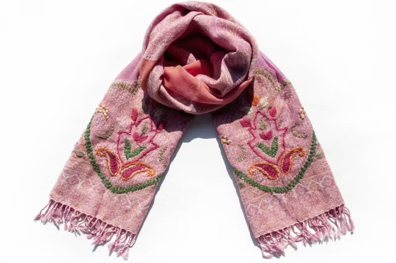 喀什米爾Cashmere/水煮羊毛披肩/針織圍巾/刺繡圍巾/羊絨披巾-花