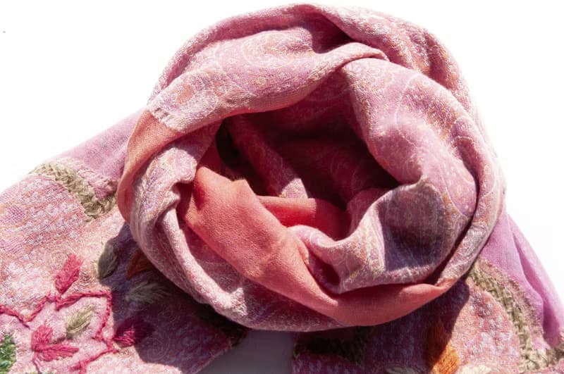 喀什米爾Cashmere/水煮羊毛披肩/針織圍巾/刺繡圍巾/羊絨披巾-花