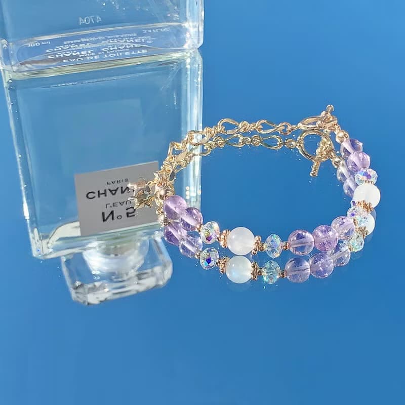 紫水晶 月光石 奧地利晶 14K包金 天然水晶手鍊