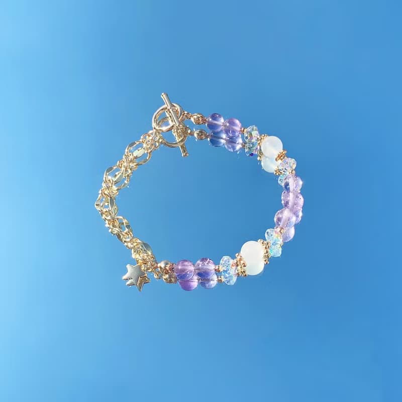 紫水晶 月光石 奧地利晶 14K包金 天然水晶手鍊