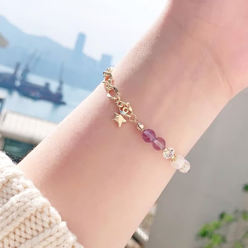 紫水晶 月光石 奧地利晶 14K包金 天然水晶手鍊