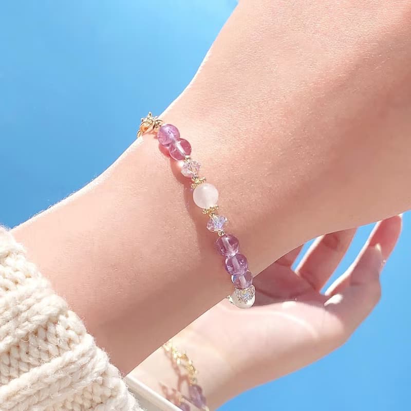 紫水晶 月光石 奧地利晶 14K包金 天然水晶手鍊