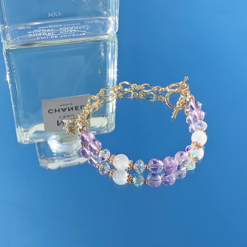 紫水晶 月光石 奧地利晶 14K包金 天然水晶手鍊