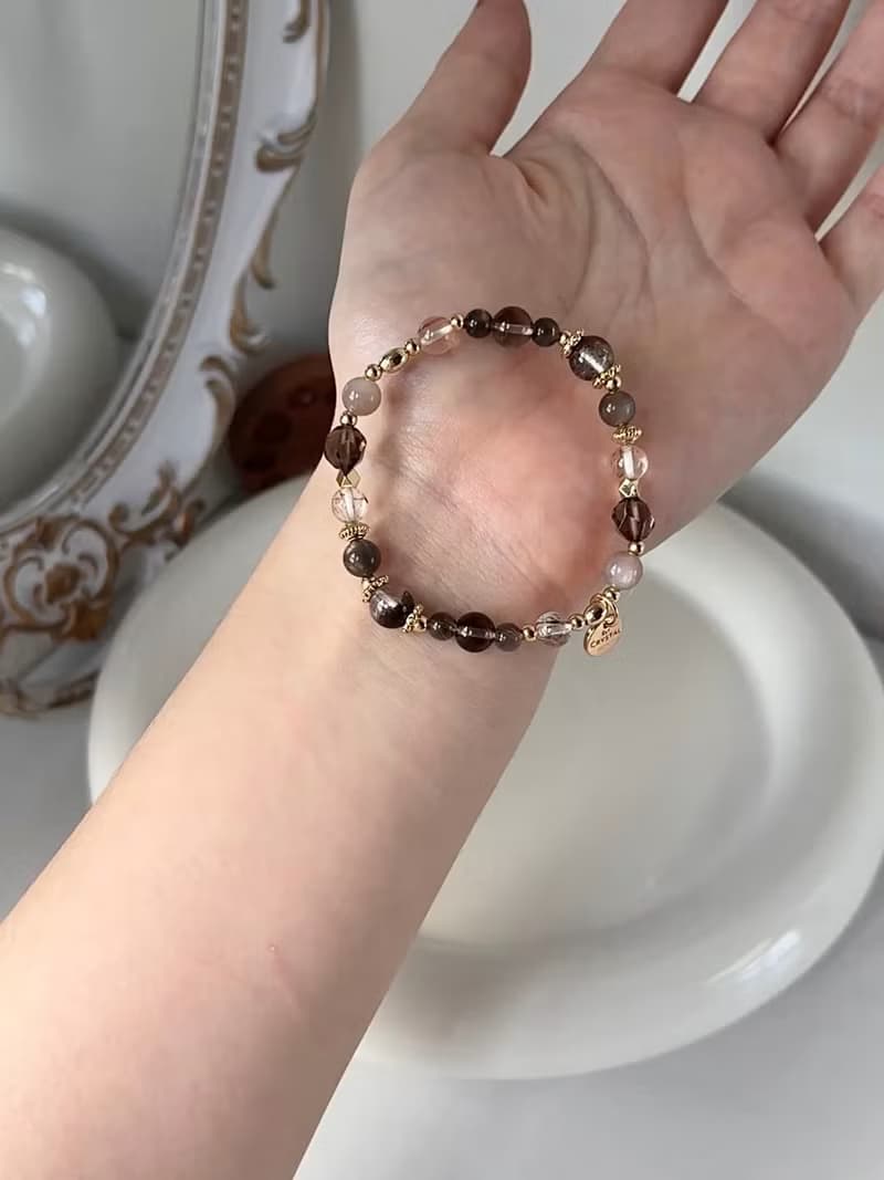 /茶澤浮光/好運 避邪 避小人紅幽靈 黑金骨幹 茶水晶 黑金超 手環