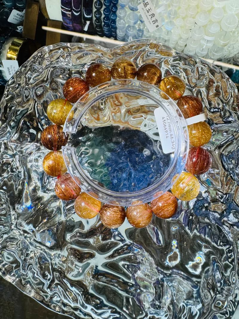 收藏拉絲順強光貓眼金銅髮晶11.7-12.7mm46.34g正財偏財正面能量