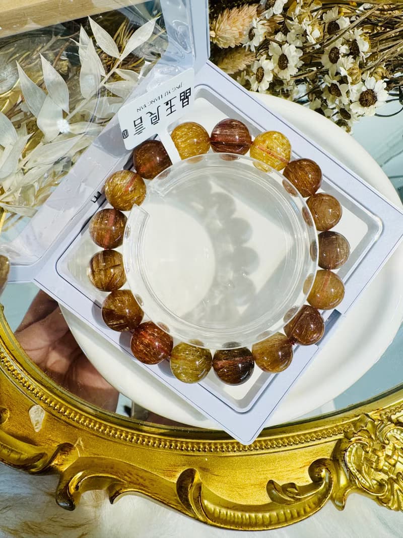 收藏拉絲順強光貓眼金銅髮晶11.7-12.7mm46.34g正財偏財正面能量