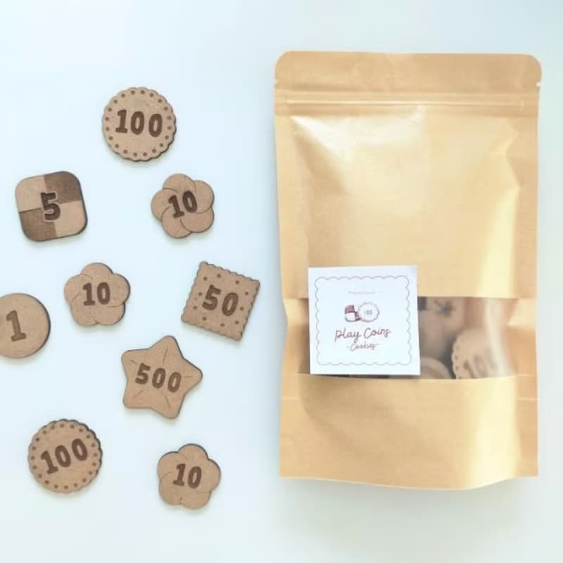 【Play Coins -cookies-】 クッキーの形の木のお金　知育　おままごと　お金　モンテッソーリ　コイン