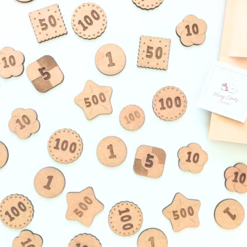 【Play Coins -cookies-】 クッキーの形の木のお金　知育　おままごと　お金　モンテッソーリ　コイン