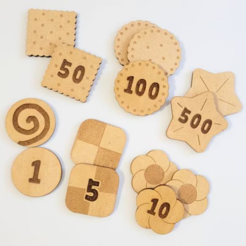 【Play Coins -cookies-】 クッキーの形の木のお金　知育　おままごと　お金　モンテッソーリ　コイン
