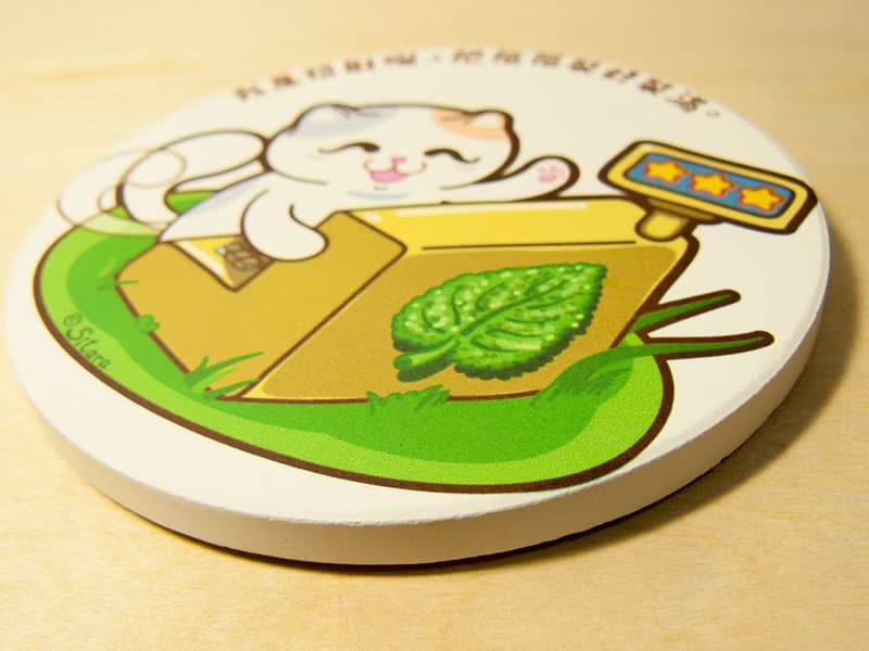 【豆花喵】療癒招財貓陶瓷圓形杯墊