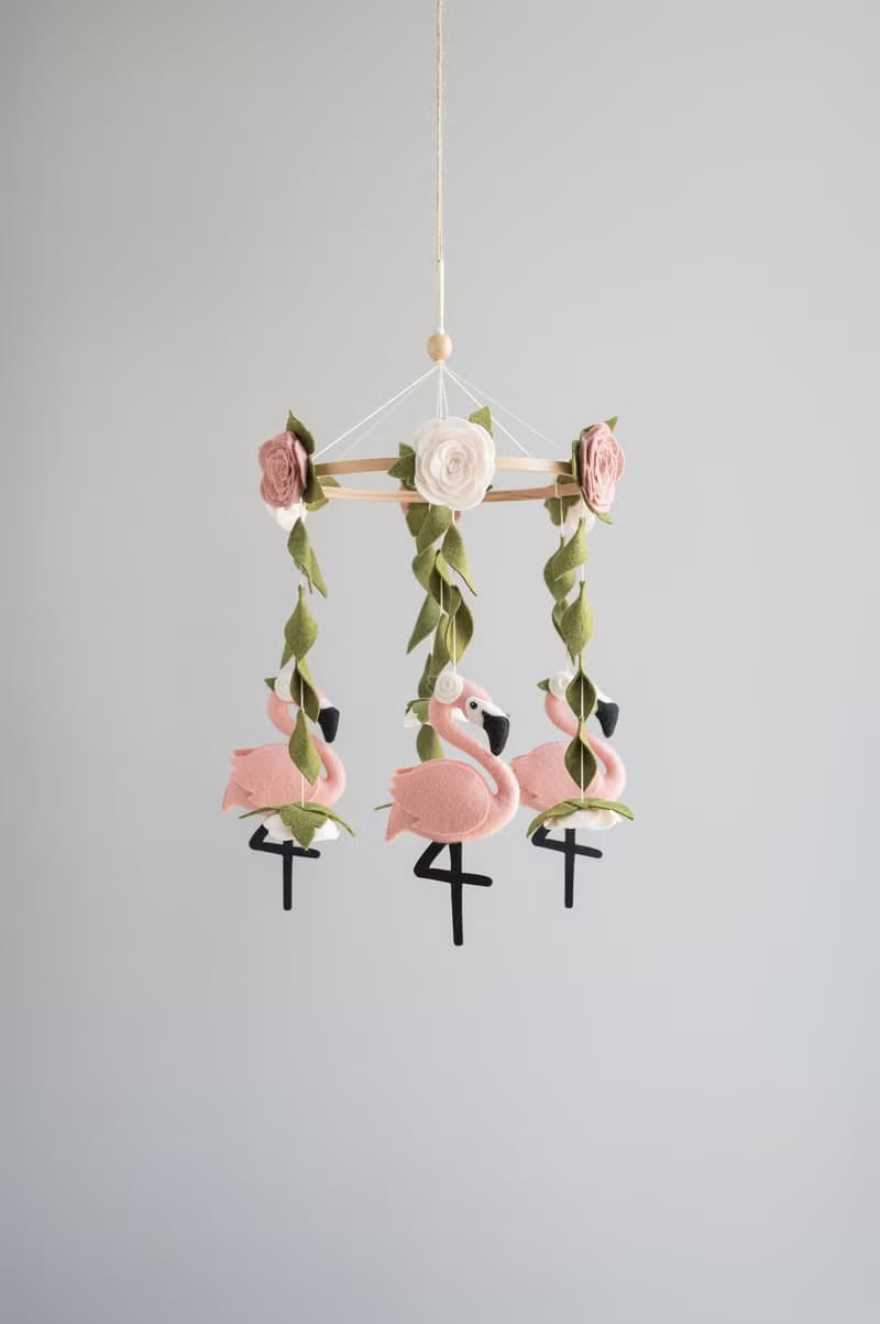 Baby mobile flamingo, pink floral mobile, nursery mobile tropical
