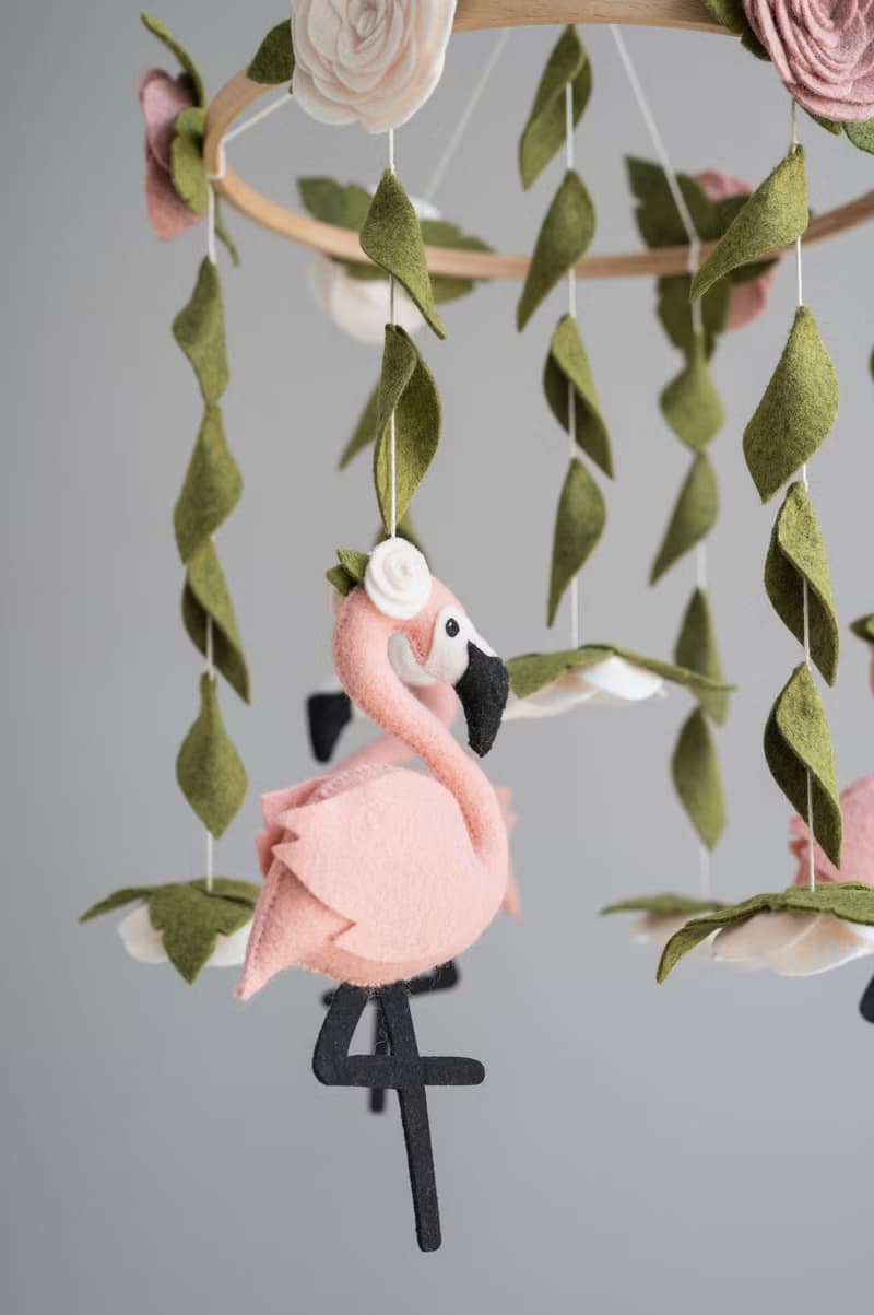 Baby mobile flamingo, pink floral mobile, nursery mobile tropical
