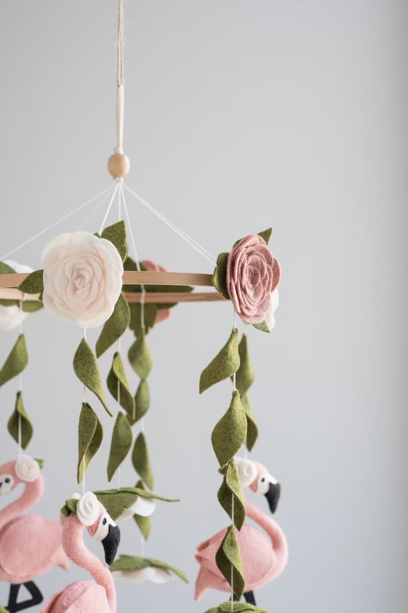 Baby mobile flamingo, pink floral mobile, nursery mobile tropical
